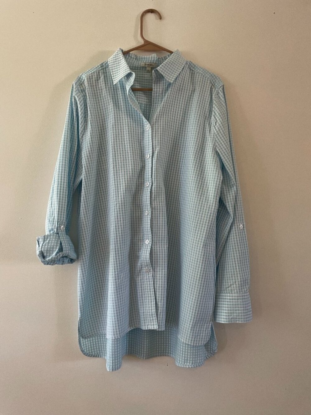 NWT Tyler Boe Böe Light Blue Checked Gingham 100% Cotton Button Down Blouse